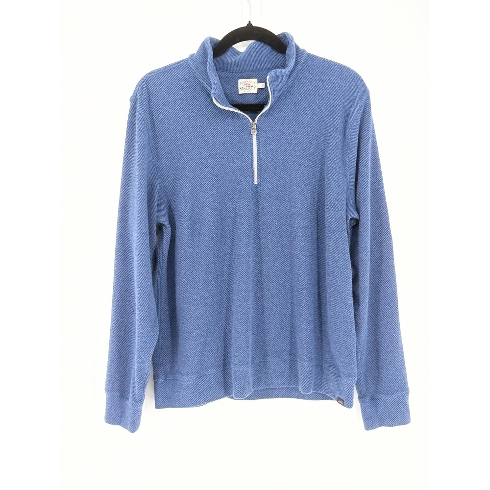 Faherty Men Large Blue Textured Quarter Zip Pullover Sweater Mock Neck